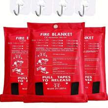 1/2 Packs Fire Blanket - Emergency Flame Retardant Blanket, 39.37in X 39.37in - Fiberglass Fire Suppression Blanket For Kitchen, Home, School, Fireplace, Grill, Car, Office, And Warehouse With Hook - Multicolor - View 1