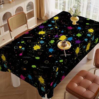 قطعة واحدة من مفرش الطاولة الحفلات الحيوي، متفاعل مع الضوء الأسود، تصميم رذاذ ملون، مناسب لحفلات عيد الميلاد الحيوية والحفلات الموضوعية، لوازم حفلة عيد الميلاد | مفرش طاولة نيون | مفرش طاولة زخرفي، ديكورات حفلة عيد الميلاد