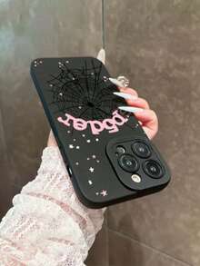 Spider Web & Star Print Pattern Phone Case Compatible With Apple 16 Pro Max, 14, 13, 12, 11 Pro Max, XS Max, X, XR, 8, 7, 6S, Plus, And Galaxy A13 4G, S21 FE 5G, A15, A21S, A34, A12, A50, S21, A71, Shockproof Phone Cover, Suitable As Birthday Gift, Girlfriend, Boyfriend Or Personal Use - Pink - View 2