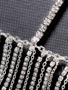 1pc Long Tassel Mask, Fashionable Versatile Mysterious Rhinestone Half Face Mask For Party & Ball - Silver - View 4