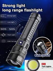 10 000 lumens Lampe de poche laser blanche super brillante, torche haute puissance, 5 modes d'éclairage, indicateur de batterie numérique et feu arrière, mise au point réglable, étanche pour l'extérieur, batterie haute capacité intégrée, charge rapide Type-C, fonction de batterie externe, convient pour le camping, la randonnée, la pêche, la patrouille et l'éclairage d'urgence - S33 - Voir 9