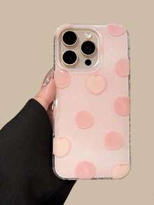 1 pieza Funda protectora de teléfono a prueba de golpes con cobertura completa y estampado de lunares en color rosa melocotón compatible con iPhone 11/12/13/14/15/16/17/Pro Max - Rosa - Ver 1