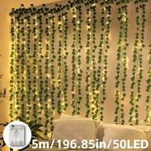 1串LED绿叶灯串,人造常绿常春藤仙女灯,绿叶造型,电池供电,适用于室内/室外墙面装饰、派对、圣诞节及节日氛围营造、圣诞节、派对照明、节日装饰、氛围照明、持久耐用防风雨吊灯、家居装饰、派对布置、温馨氛围点缀 - 綠色 - 查看 14