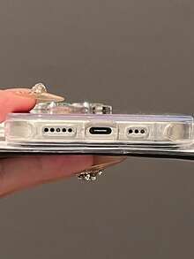 1pc Dreamy Snow Gradient Glacier Texture Phone Case For IPhone17 16 15 14 13 12 11 17ProMax 16Plus 15Pro, Aesthetic Bling Electroplated Lens Frame Shockproof Cover - Multicolor - View 4