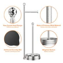 Soporte de papel higiénico de pie de metal resistente con bola de cristal, accesorio dispensador de rollo de papel higiénico para baño - Níquel - Ver 3