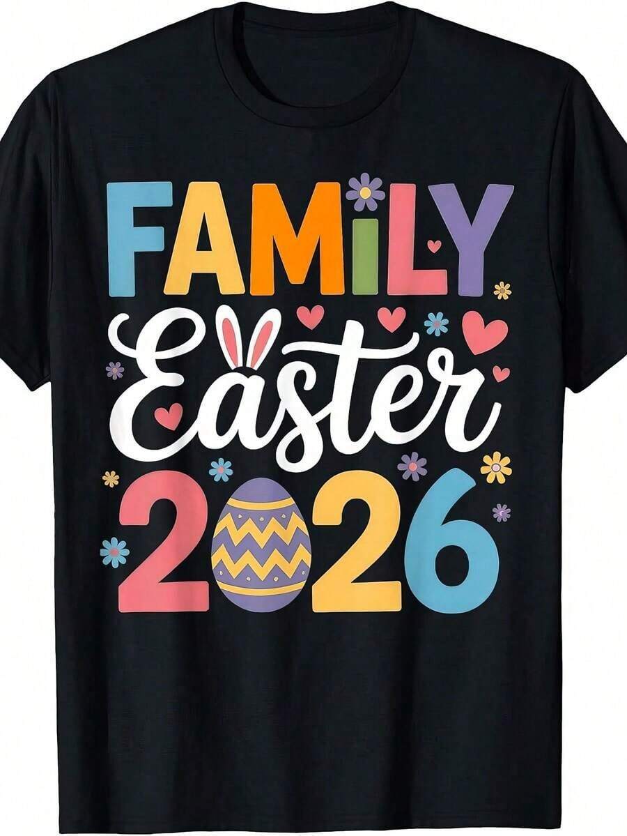 Family Easter 2026 Bunny Ears Festive For T-Shirt - Black - View 1