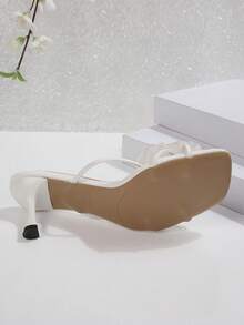 法式花卉单带高跟凉鞋，简约小众修身款，适合夏季约会、购物和派对等场合 - 白色 - 查看 6