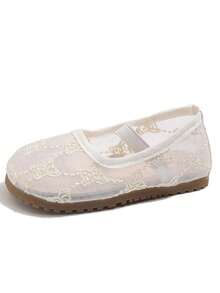 1 đôi giày bệt, giày ba lê, giày công chúa, giày lười thời trang thoáng khí cho bé gái năm 2026. - Màu be - Xem 6