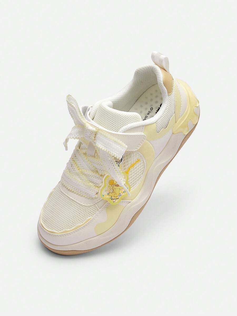 Balabala Girls' Summer Breathable Mesh Casual Sneakers Kids' Lightweight Walking Shoes - White and Yellow - View 1