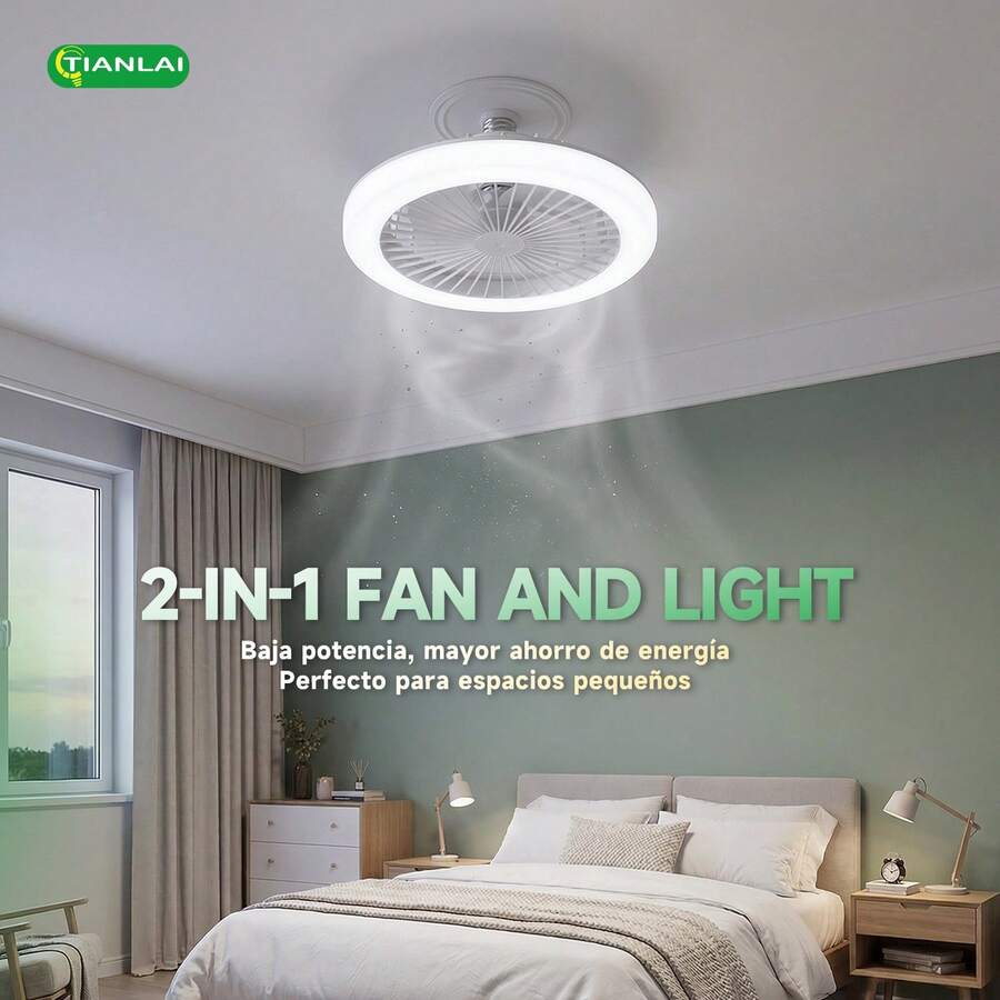TIANLAI Lámpara Ventilador E27 2 en 1, Silenciosa, LED Alta Luminosidad 180°, Instalación Rápida, Ahorro Energético para Dormitorio y Interiores Pequeños - LV54W25 - Ver 1