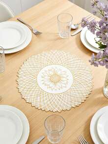 1/4/6pcs Creative Lotus PVC Gold Foil Placemats, Hotel Restaurant Decorative Heat-Resistant Non-Slip Table Mats, Western Style Table Mats For Weddings, Parties, Valentine's Day, Holiday Celebrations, Picnics, Camping, Birthday Banquets, Dining Table Decoration - Multicolor - View 3