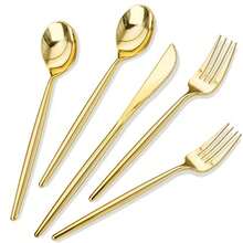 180Pcs Gold Plastic SilverwareLuxury Gold Plastic Cutlery Heavy duty Golden Disposable Flatware Utensils Set Disposable Include 60Gold Forks 60Gold Spoons 60Plastic Knives for Party Wedding - Dorado - Ver 8