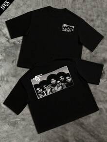 Men's Retro Black Photo Print Double Sided T Shirt Streetwear Vintage Graphic Men Clothes 70s Band Inspired Digital Printed T Shirt Y2K Tee Gifts - màu đen - Xem 1
