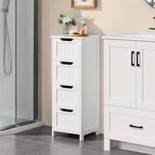 Bathroom Floor Cabinet Wooden Side Storage Organizer 4 Drawers Free-Standing Cabinet for Bathroom/Hallway/Living Room White - Blanco - Ver 3