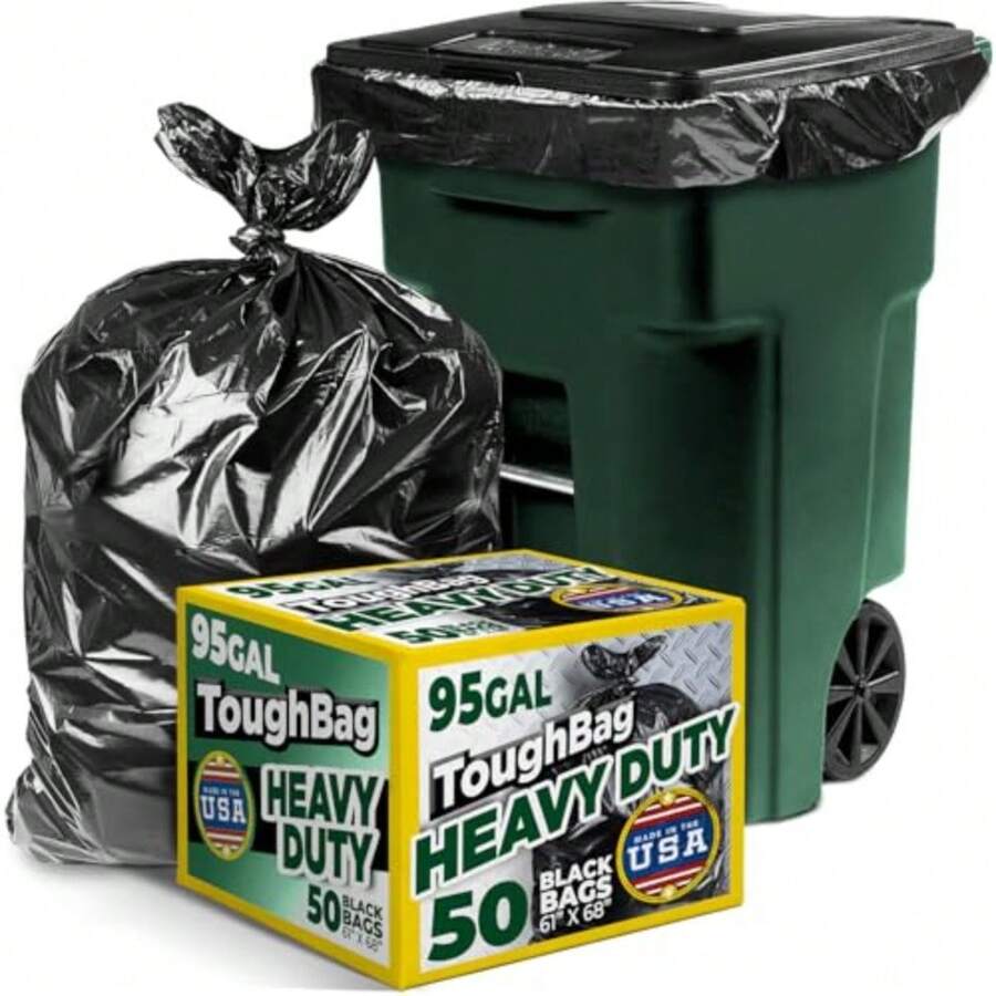 95-96 Gallon Trash Bags Heavy Duty Black Garbage Bags 50 COUNT Extra Large 90 95 96 100 Gallon Can Liners - Made In USA - Negro - Ver 1