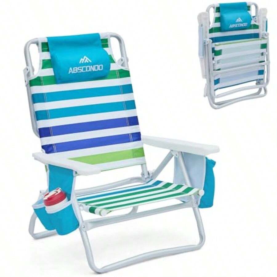 Sillas de playa sillas de playa para adultos sillas plegables al aire última intervensión para adultos soporta hasta 350 libras con 5 posiciones barra de toallas bolsa de enfriamiento bolsa de - Mezcla 1 pieza - Ver 1