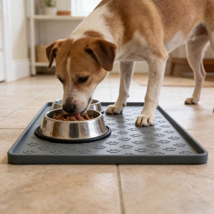 Thảm lót thức ăn cho thú cưng bằng silicon chống thấm nước và chịu nhiệt, có hình dấu chân, dễ vệ sinh. - Xem 1