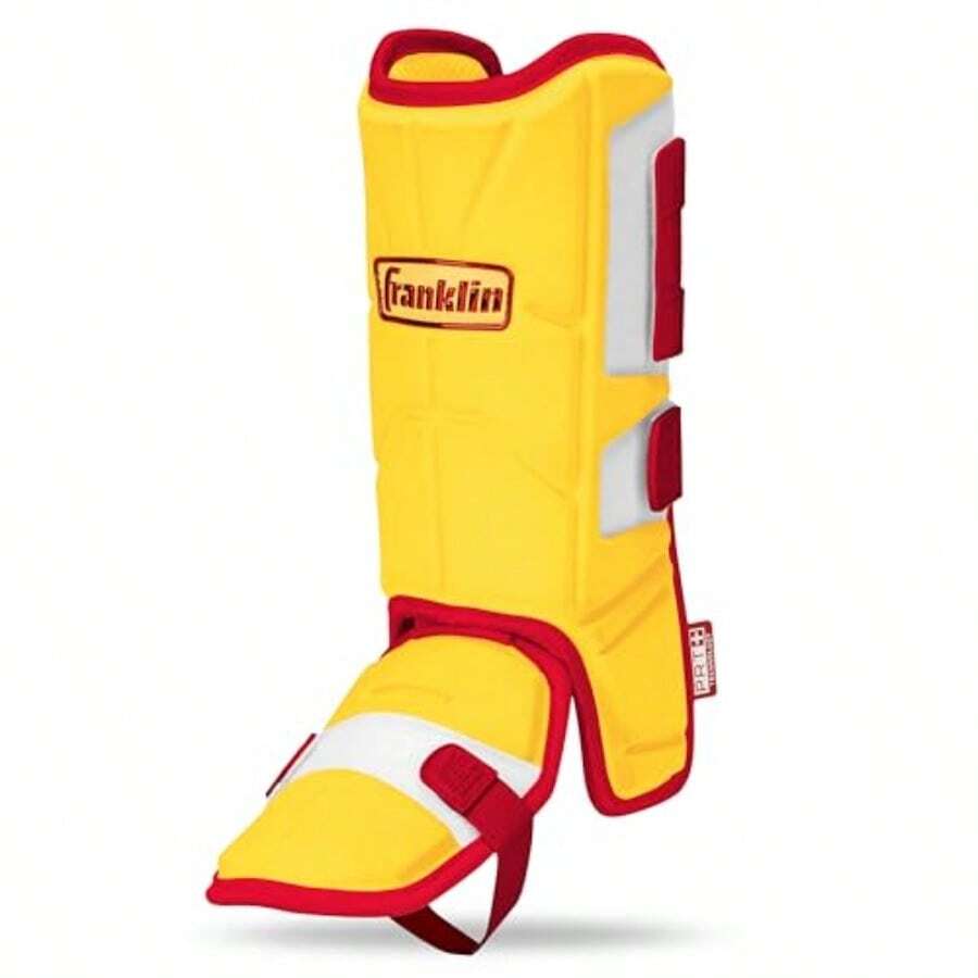 Franklin Sports Baseball + Softball Leg Guard - PRT Series Adult Shin + Foot Shield for Batting - Protective Leg + Ankle Guard with Toe Plate - Right Hand + Left Hand Hitters - Yellow/Red - One Size - Amarillo - Ver 1