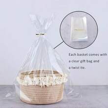 Basket For Gifts Small Cute Round Baskets For Baby Wedding Birthday Mini Decorative Jute Rope Baskets For Home Decor Brown 8"X 8"X 5" - màu nâu với ren - Xem 2