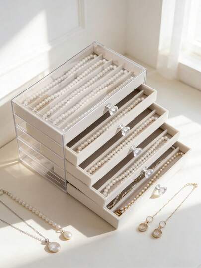 1 Stück Multifunktions-Schmuckkasten, 1/3/5-stöckige Halsketten-Aufbewahrungsbox, Schubladenartiger Schmuckorganizer für Ohrringe, Ringe, Halsketten, Armbänder, geeignet für Schmuckgeschäfte und den täglichen Gebrauch, große Kapazität, ideales Geschenk für Frauen und Mädchen