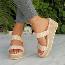 Womens Wedges Heels Summer Outdoor Beach Walking Travel Shoes Platform Sandals Wedge Sandals Open Toe Comfortable Espadrilles - 米色 - 查看 1