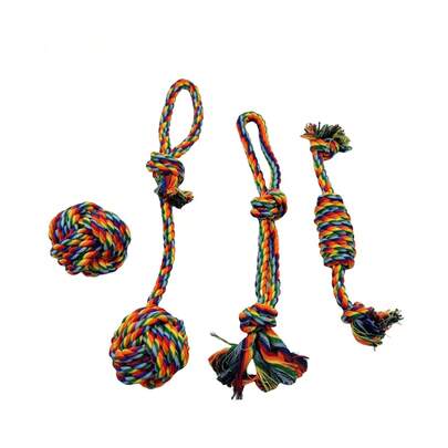 中型犬专用绳索玩具 - 4 件装耐用绳索耐咬玩具，可用于狗狗磨牙、清洁、训练，防止无聊和缓解压力