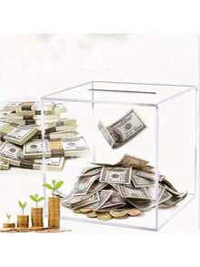 透明亚克力不可开启式小猪存钱罐，青少年小猪硬币罐，成人储蓄罐，可撕除保护膜，适合作为万圣节/感恩节/母亲节/生日/毕业礼物 - 無色 - 查看 8