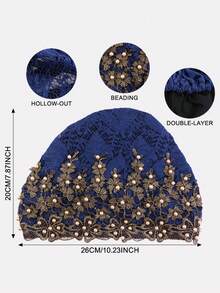 1pc Women's Muslim Shiny Beaded Headscarf Cap, Suitable For Daily Use - Multicolor - View 2