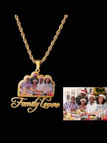 1 chiếc vòng cổ khắc ảnh và chữ cá nhân hóa, mặt dây chuyền chân dung bằng vàng 18k, trang sức gia đình/thú cưng cá nhân hóa, món quà hoàn hảo, bao gồm hộp quà tinh tế để đeo hàng ngày và làm quà tặng ngày Valentine. - Vàng - Xem 3