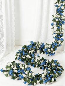 1/3/10 piezas Flor de rosa artificial colgante de 240 cm, enredadera de hiedra perenne falsa con hojas verdes, adecuada para decoración del hogar, decoración de habitaciones, decoración de jardines, decoración de paredes, decoración interior/exterior, decoración de dormitorios, decoración de bodas, decoración de mesas de comedor, decoración de fiestas, decoración de cumpleaños, decoraciones de primavera - Azul y blanco - Ver 2