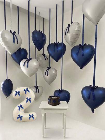 (1 Roll Of Ribbon Included) Ivory Numeric Heart With Bow Decor Set - Ivory Foil Balloons With Numbers 0-9, Light Pink/Light Blue/Navy Blue/Coffee/Burgundy/White/Multi-Color Hearts, Reusable, High Color Saturation, Thick And Durable, Suitable For Birthday Decor Background, Room Decor, Wall Balloon Hanging, Ribbon Decor, Ceiling Decor, Wedding, Anniversary, Summer Decor, Party Supplies