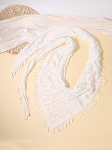 1pc Crochet Lace Shawl, Breathable White Knit Cover Up, Versatile Tie-Front Tassel Design, Suitable For Casual Travel, Bikini, Sundress, Beach Vacation, Sun Protection - Multicolor - View 5