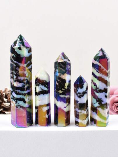 1pc Natural Black & White Zebra Striped Pyramid Obelisk Decorative Pillar, Colorful Craft Ornament For Home, Office, Gift
