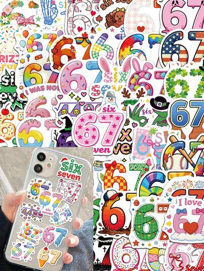50 Stücke/Set witzige, süße bunte Cartoon Zahl 6 und 7 Aufkleber, dekorative Aufkleber für Laptop, Gitarre, Gepäck, Notizbuch, Schreibwaren, Fahrrad, Handy