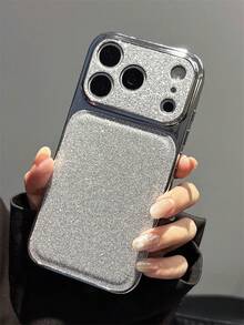 Funda de teléfono suave de unicolor brillante y con purpurina, de lujo y sencilla, compatible con iPhone 17 Pro Max, 17 Pro, 17, 16 Pro Max, 16 Pro, 16, 15 Pro Max, 15 Pro, 14 Pro Max, 14 Pro, con protección para la cámara y resistente a golpes - Plateado - Ver 4
