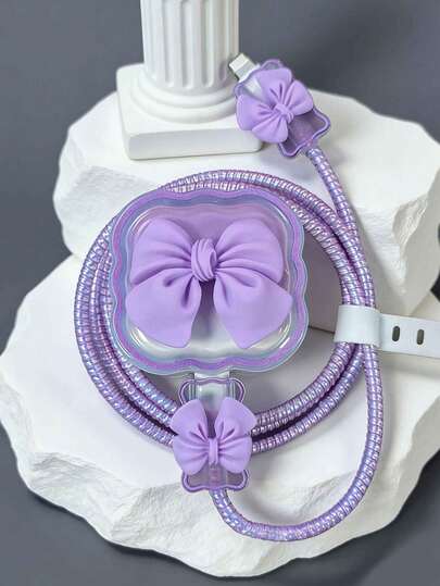 5个波浪形蝴蝶结TPU充电适配器保护套，适用于英国苹果20W充电器/数据线