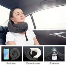 1pc Travel Pillow Pure Neck Pillow, Comfortable & Breathable Cover, Machine Washable, Airplane Travel Kit, Rest Pillow For Flights, Office, Car & Home Recliner - Black - View 8