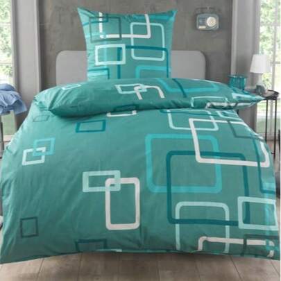三件套几何图案被套组，包含1个被套和2个枕套（不含被芯和枕芯），精致印花图案，100%涤纶面料，柔软透气，适用于卧室、客房或宿舍。