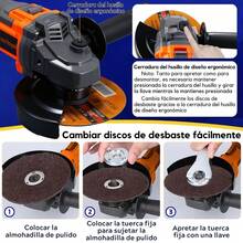 Amoladora Angular Inalámbrica 20V • Motor Sin Escobillas 1300W • Batería Doble • Multiusos - Naranja - Ver 6