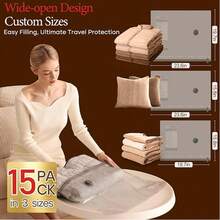 Vacuum Storage Bags With USB Electric Air Pump, 9-15 Pack Thickened Airtight Compression Bags, Waterproof Anti-Mold Reusable Space Saver For Clothes Bedding Comforters Wardrobe Travel Seasonal Organizer - View 4