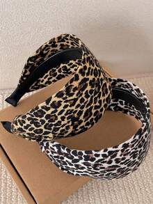 1 Piece Of Women's Fashion Wide-Brimmed Leopard Print Headband, High Top Of The Head, Retro Pressure Hair Wash Headband, Hair Accessory, Headwear - Multicolor - View 3