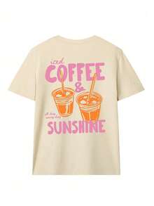 3pcs Summer New Fashionable Versatile Casual Minimalist Floral & Coffee Print Round Neck Short Sleeve T-Shirts For Women - Multicolor - View 10