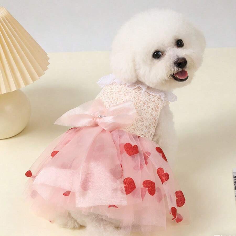 1pc Dog Dress, Lightweight Spring/Summer Cake Skirt For Small Dogs Like Teddy/Poodle, 1pc Striped Dog Vest, Small Dog Clothes, Spring/Summer Puppy Dress - Pink - View 1