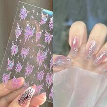 Butterfly Nail Art Stickers Decals 3D Self-Adhesive Blue Purple White Red Black Pink Shining Laser Design Supplies For DIY Manicure Decorations 9 Sheets - Nhiều màu - Xem 3