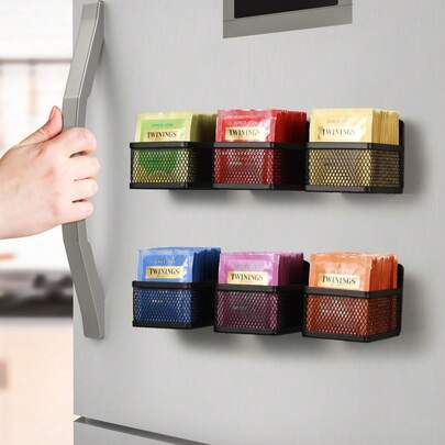 6pcs Tea Bag Storage Basket, Magnetic Tea Bag Holder, Large Capacity Storage Rack, Modern Minimalist Iron Art