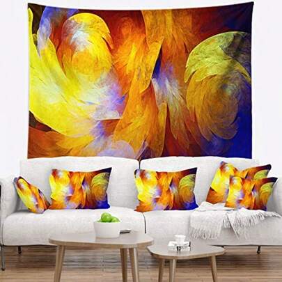 Designart 'Yellow Fractal Pattern' Abstract Tapestry Blanket Décor Wall Art for Home and Office Created On Lightweight Polyester Fabric Medium: 39 in. x 32 in
