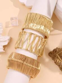 Punk Hip-Hop Water Drop Wide Bracelet, Personalized Matte Bracelet, Exaggerated Alloy C-Shaped Bracelet, Geometric Spring Bracelet, Alloy Bracelet Accessories - Gold - View 2