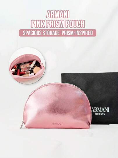 Giorgio Armani Armani Makeup Cosmetic Bag, Pink Prism Design, Rainbow Gradient Shimmering Effect, Zipper Closure, Waterproof & Dirt-Resistant Material, Spacious Interior, Durable Construction, Lightweight & Portable, Ideal For Travel, Multi-Functional Storage, Great Gift For Women, Makeup Artists, And Travelers