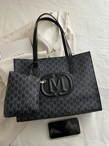 Large Capacity Waterproof Business Casual Fashion PU Leather Women's Shoulder Tote Bag, Suitable For Girls, Ladies, College Students, New Graduates And Office Workers. Ideal For Work, Business, Commuting And School Use. - Black - View 4