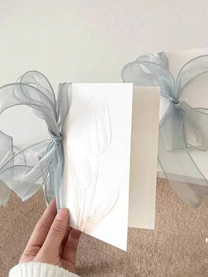 1 Thiệp Chúc Mừng Dây Ruy Băng Tinh Tế (1 Thiệp + 1 Phong Bì + 1 Giấy Viết Thư + 1m Dây Ruy Băng) - Quà Tặng Cho Bạn Thân, Người Yêu, Đồng Nghiệp, Bạn Trai, Bạn Gái, Lễ Tạ Ơn, Lời Tỏ Tình, Sinh Nhật, Lời Nhắn, Bưu Thiệp, Quà Tặng Ngày Lễ, Đồ Dùng Học Tập, Quà Tặng Trở Lại Trường Học